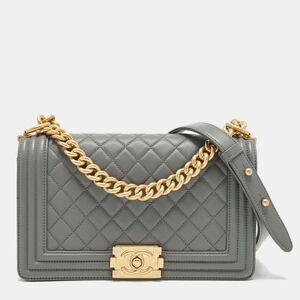 Chanel Boy Medium Grey Quilted Leather Flap Bag
